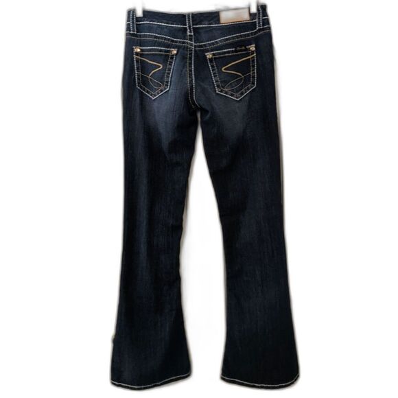 RARE Vintage Seven7 Crystal Embellished TULIP Flare Low Rise Topstitch Jeans 28 - Picture 9 of 9